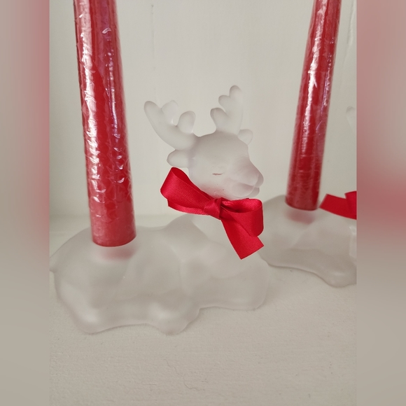Frosted Glass Reindeer Christmas Candle Holders - Picture 2 of 9